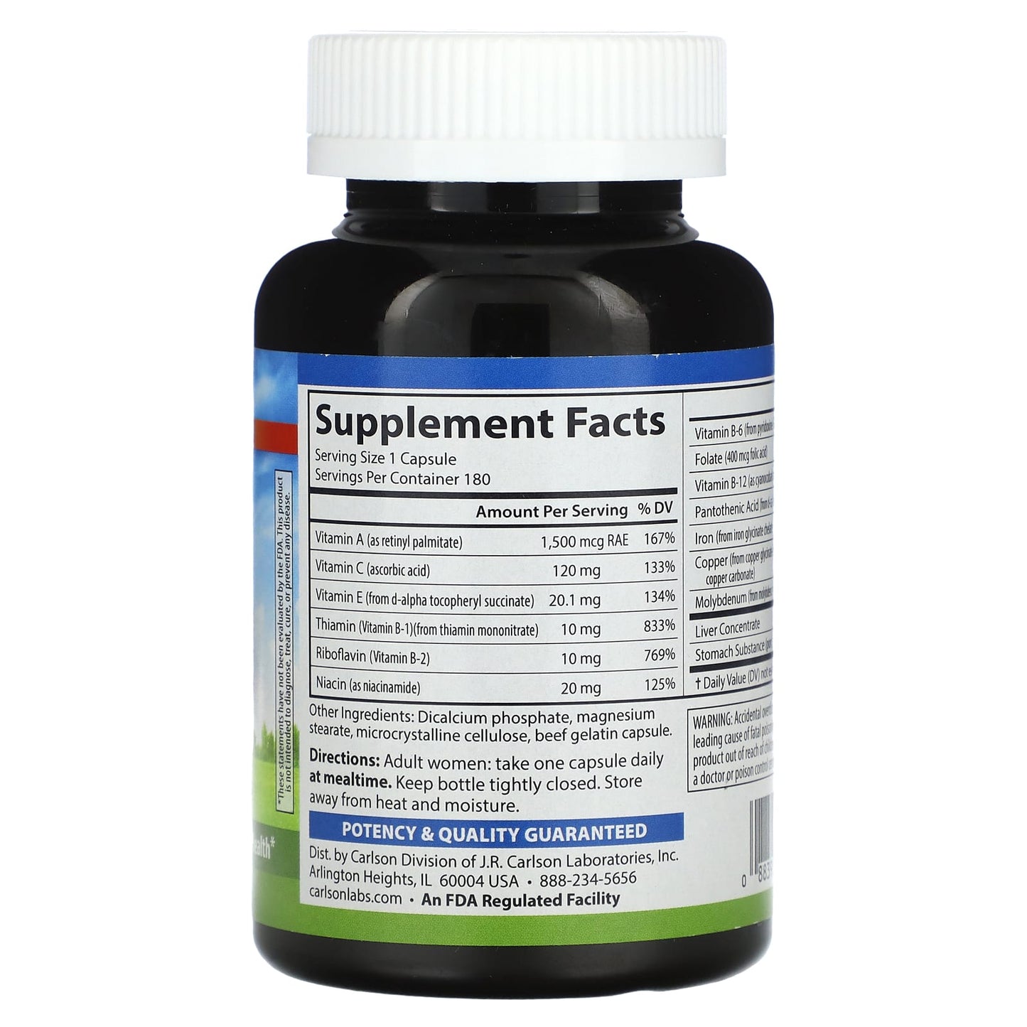 Carlson Labs, Womens Iron Restore, 180 Capsules UPC 088395435201 | HiLife Vitamins