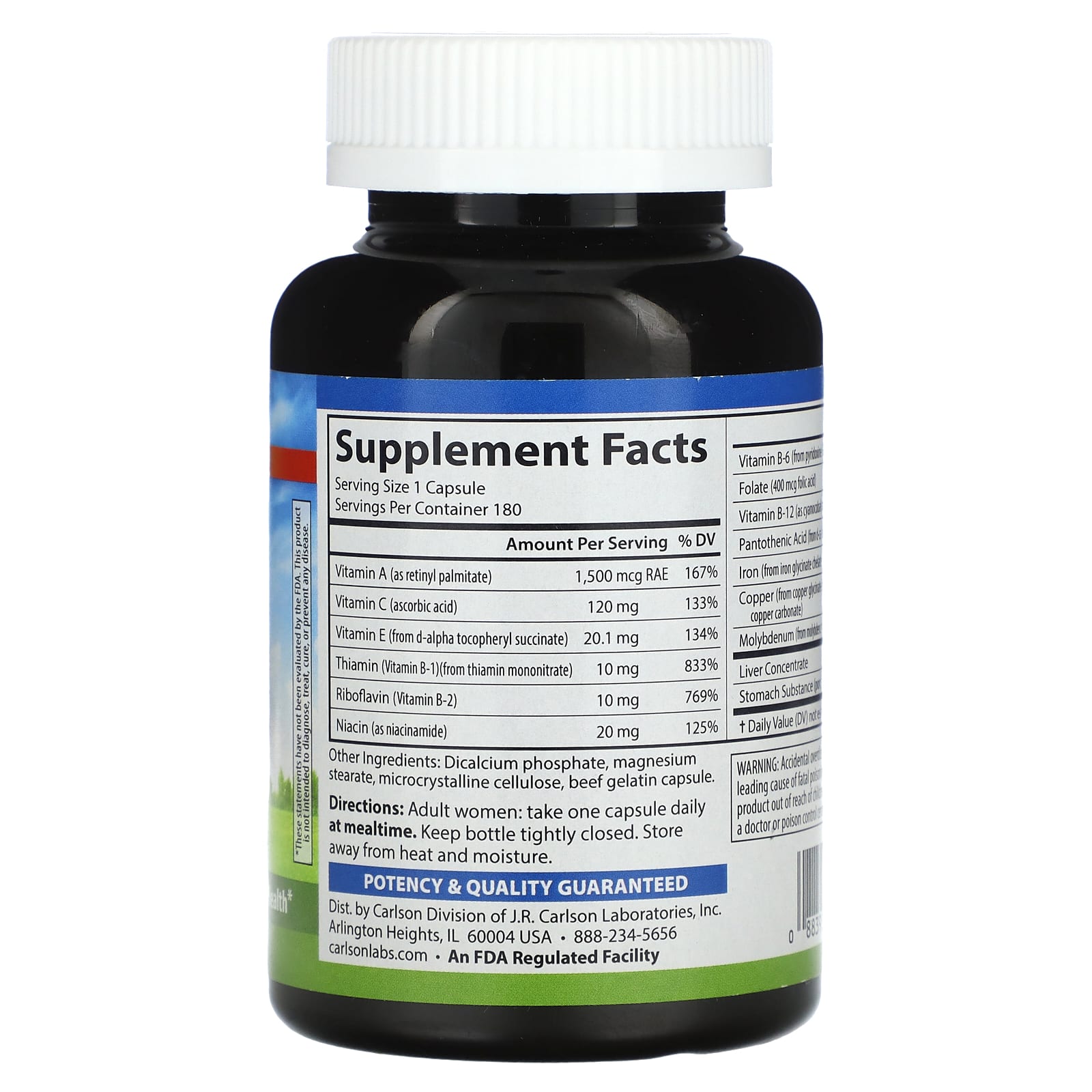 Carlson Labs, Womens Iron Restore, 180 Capsules UPC 088395435201 | HiLife Vitamins