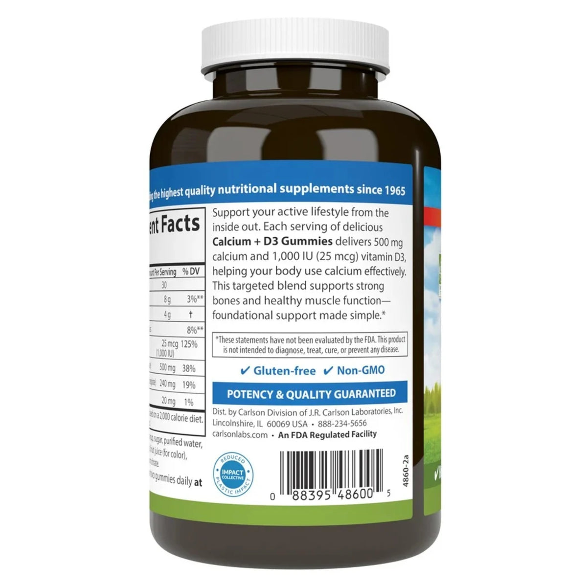 Carlson Labs, Calcium + D3, 60 Gummies UPC 088395486005 | Hilife Vitamins