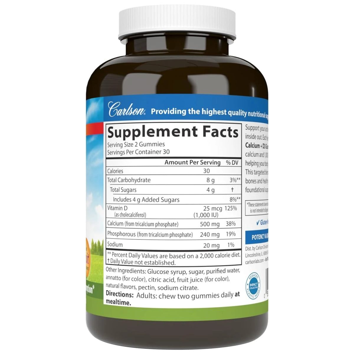 Carlson Labs, Calcium + D3, 60 Gummies UPC 088395486005 | Hilife Vitamins
