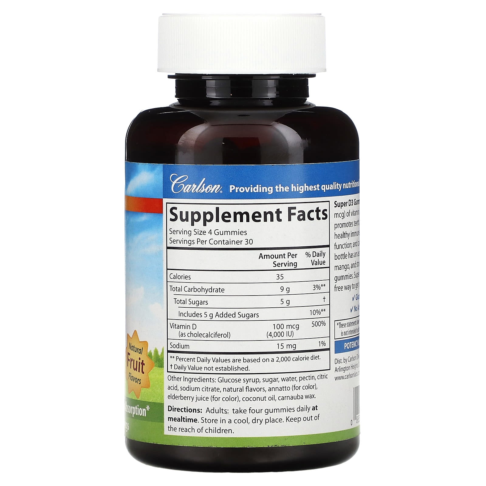 Carlson Labs, Super D3, 120 Gummies UPC 088395498008 | HiLife Vitamins