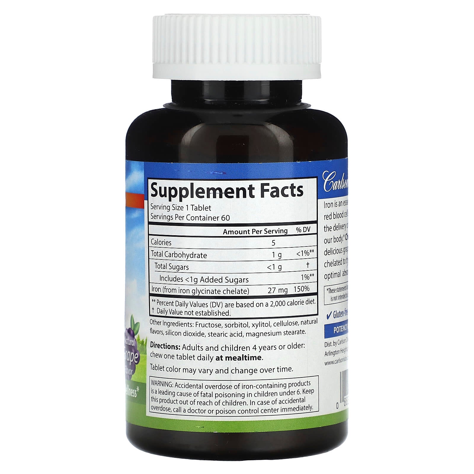 Carlson Labs, Chew-Iron, 60 Tablets UPC 088395558108 | HiLife Vitamins