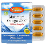 Carlson Labs, Maximum Omega 2000, Natural Lemon, 30 Softgels UPC 088395600203 | HiLife Vitamins