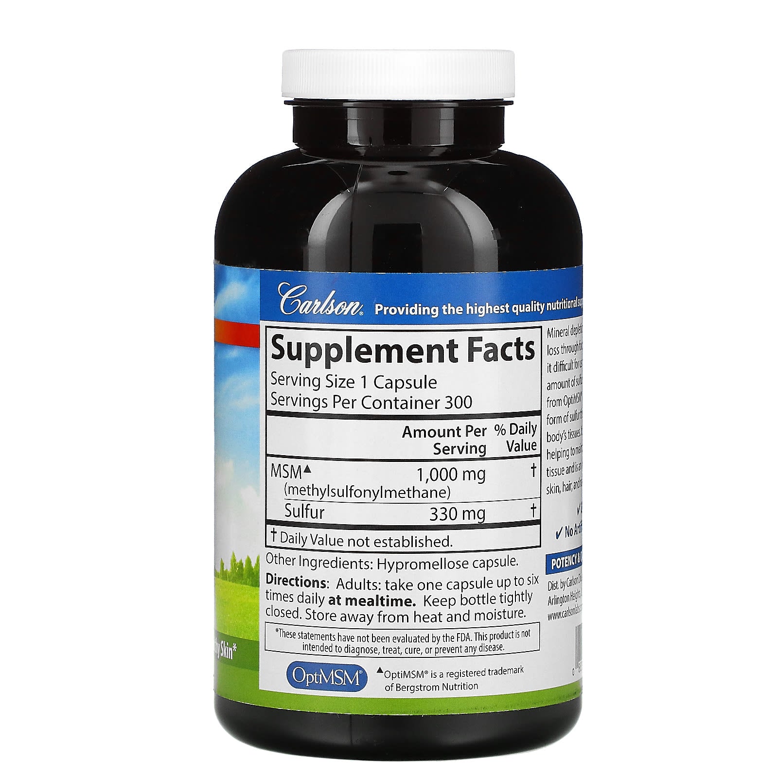 Carlson Labs, MSM-Sulfur, 300 Capsules UPC 088395872303 | HiLife Vitamins