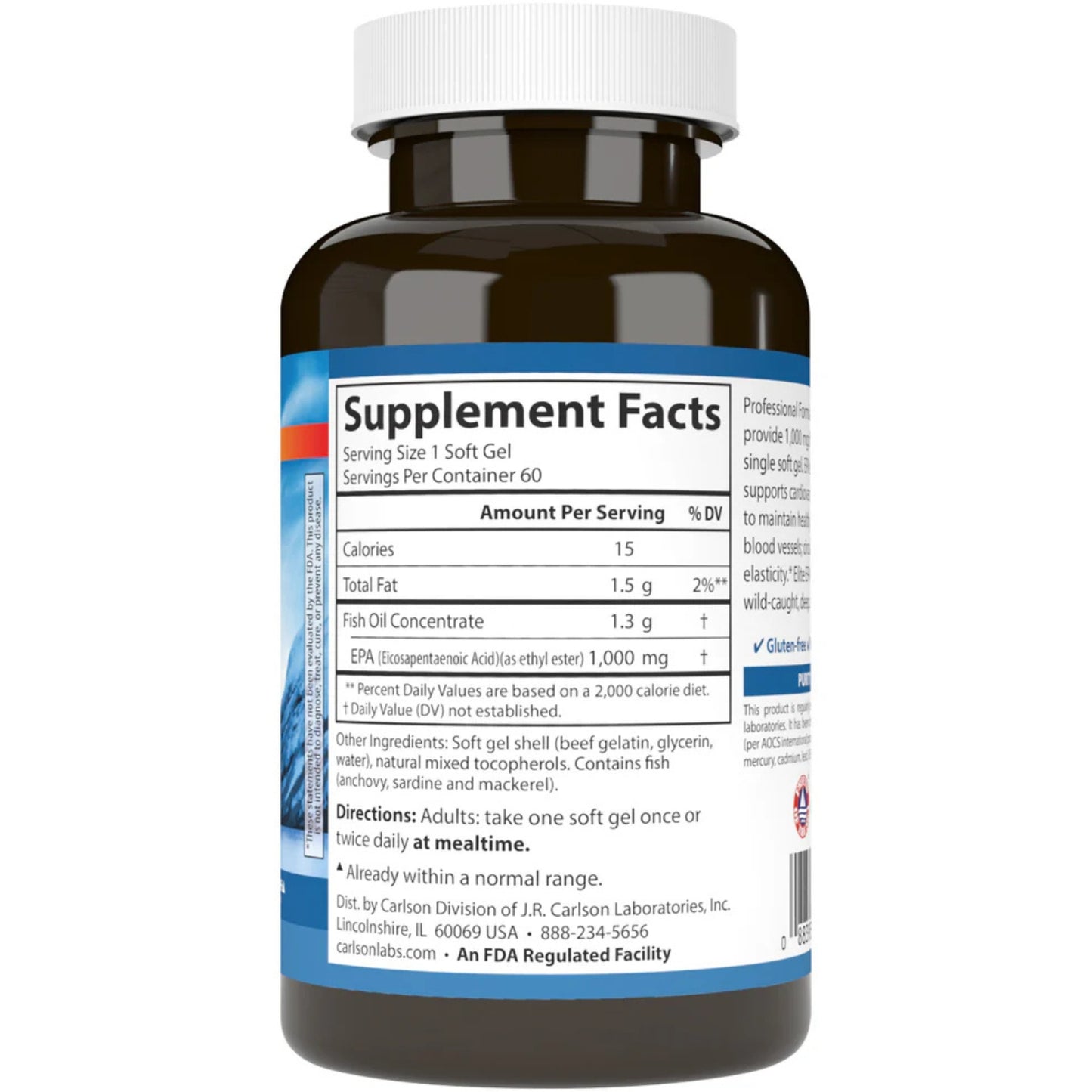 Carlson Labs, Elite EPA Gems, 120 Softgels UPC 088395016813 | HiLife Vitamins