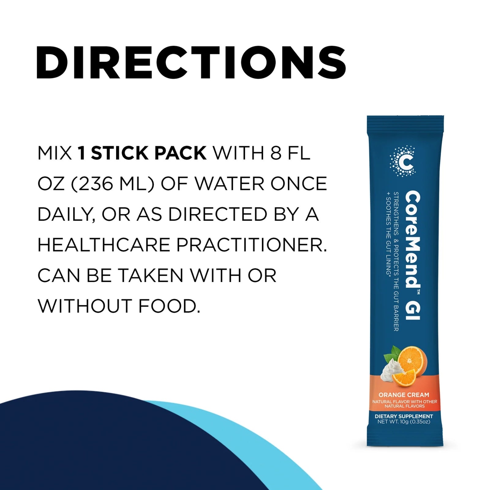 CellCore Biosciences, CoreMend™ GI, Orange Cream, 30 - 10g (0.35oz) Stick Packs UPC 810131151003 | Hilife Vitamins