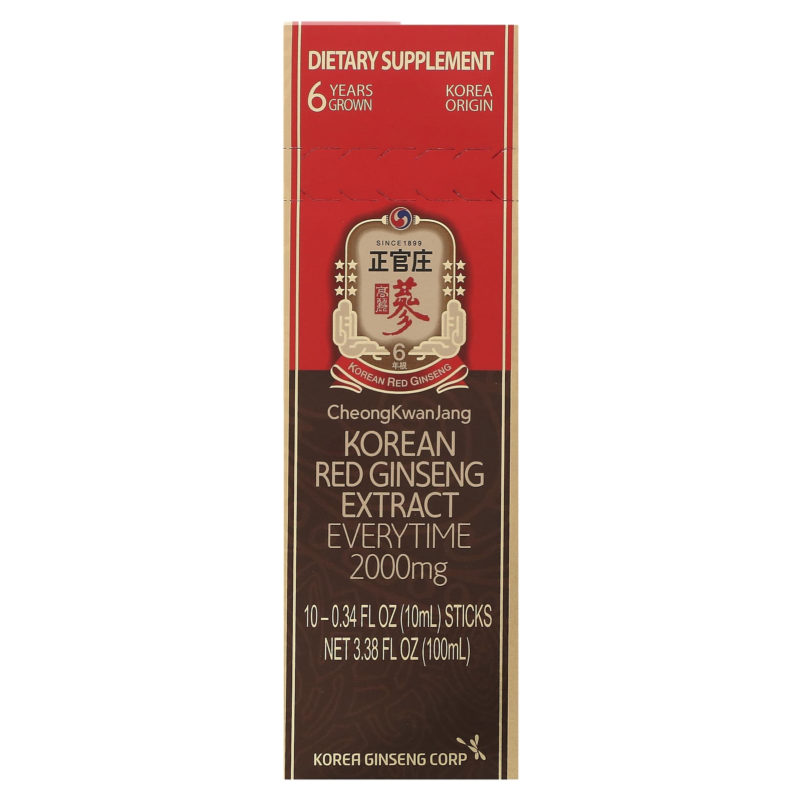 Cheong Kwan Jang, Korean Red Ginseng Extract Everytime, 2000 mg, 10 Sticks, 0.34 Fl Oz UPC 819079012001 | HiLife Vitamins