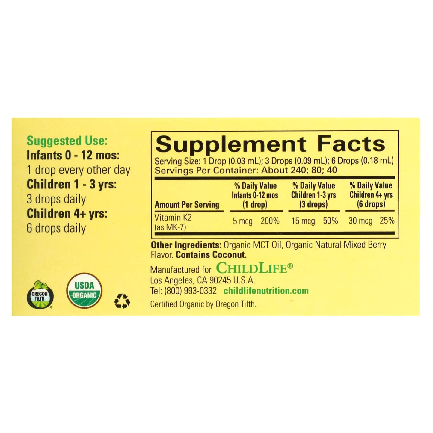 ChildLife Essentials, Organic Vitamin K2 Natural Berry, 0.4 oz UPC 608274145009 | Hilife Vitamins