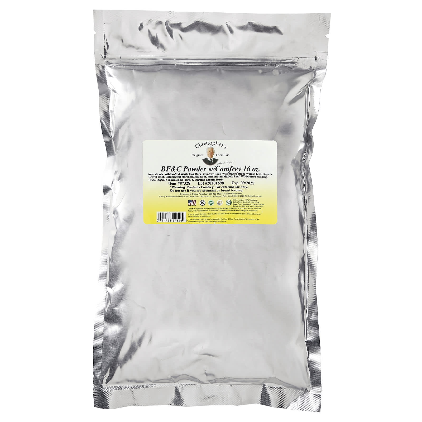 Christopher's Original Formulas, BF & C Powder w/Comfrey, 16 Oz UPC 084783873280 | Hilife Vitamins