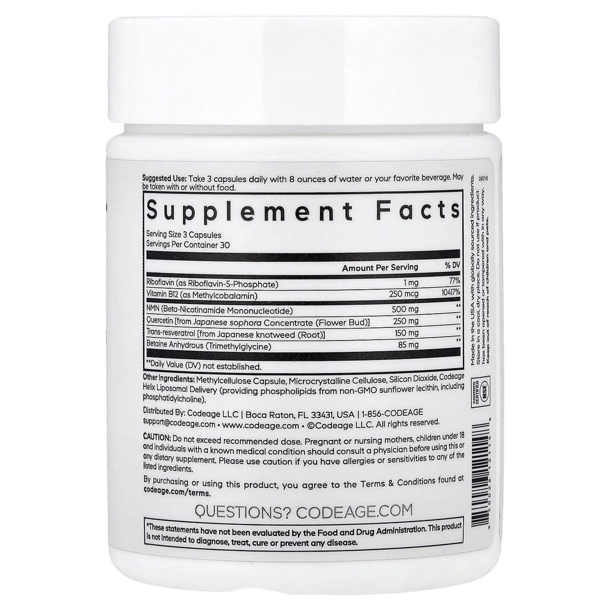 Codeage, Liposomal NMN Platinum, 90 capsules UPC 850026121148 | Hilife Vitamins