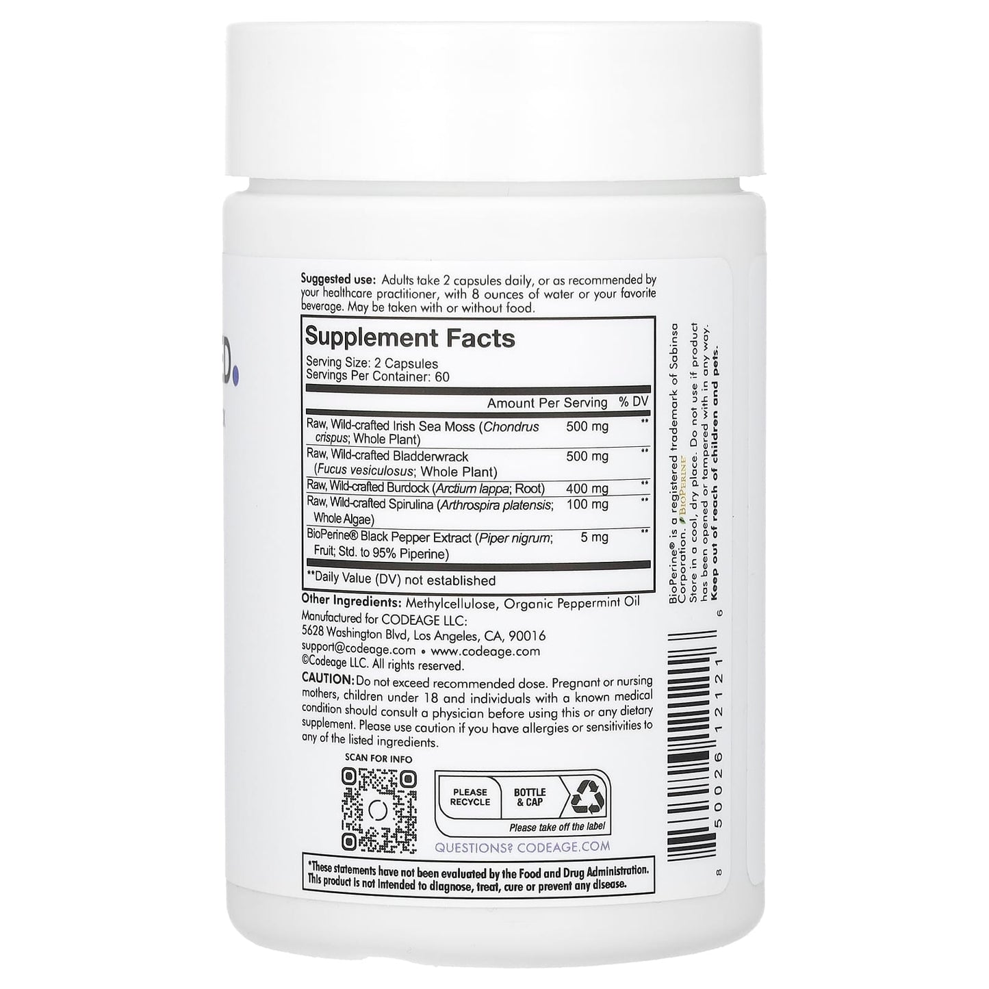 Codeage, Sea Moss, Wildcrafted, 120 capsules UPC 850026121216 | HiLife Vitamins