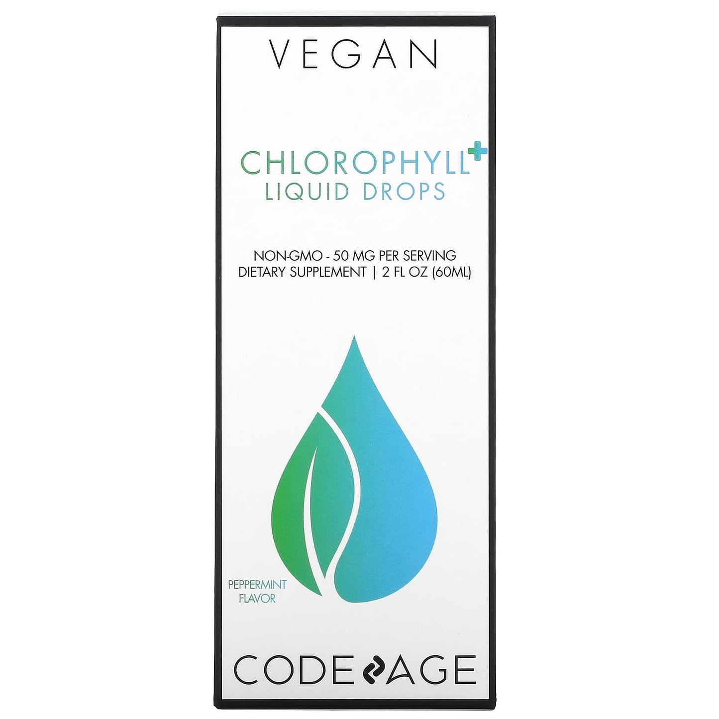 Codeage, Codeage, Vegan Chlorophyll+, Liquid Drops, Non-GMO, Peppermint, 50 mg, 2 fl oz (60 ml) UPC 850026121278 | HiLife Vitamins