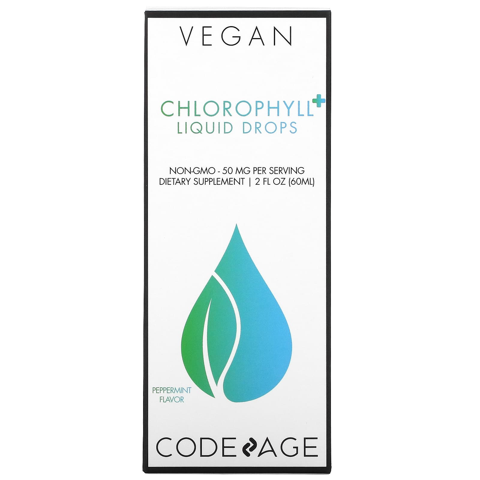 Codeage, Codeage, Vegan Chlorophyll+, Liquid Drops, Non-GMO, Peppermint, 50 mg, 2 fl oz (60 ml) UPC 850026121278 | HiLife Vitamins