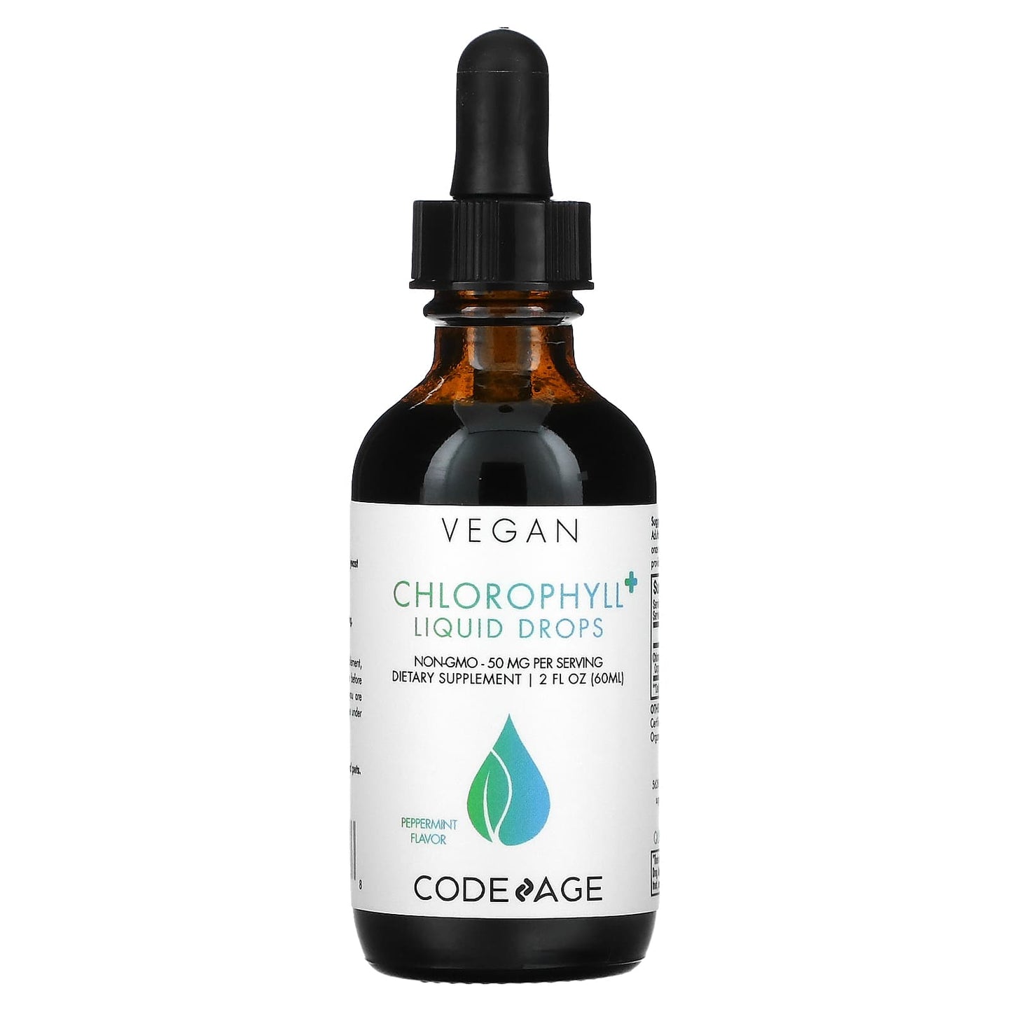 Codeage, Codeage, Vegan Chlorophyll+, Liquid Drops, Non-GMO, Peppermint, 50 mg, 2 fl oz (60 ml) UPC 850026121278 | HiLife Vitamins