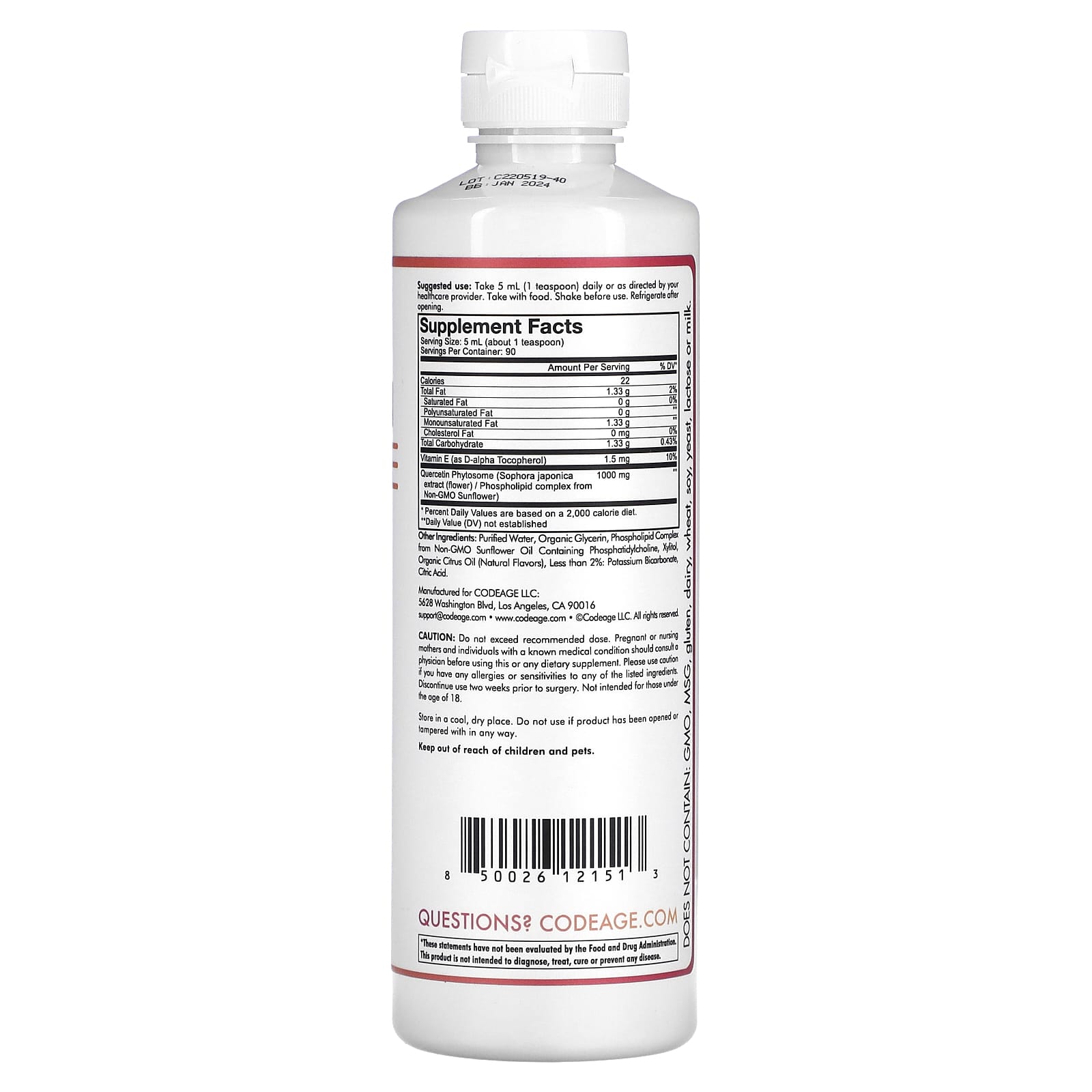 Codeage, Quercetin Phytosome, Pineapple Tangerine, 15.22 fl oz (450 ml) UPC 850026121513 | HiLife Vitamins