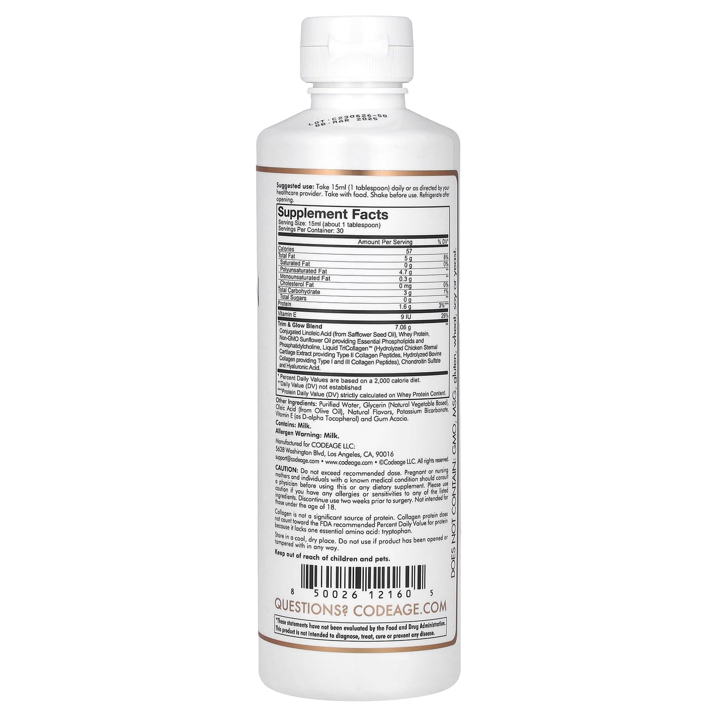 Codeage, Nanofood, Liquid Collagen, Trim & Glow, Chocolate Mocha, 15.22 fl oz (450 ml) UPC 850026121605 | HiLife Vitamins