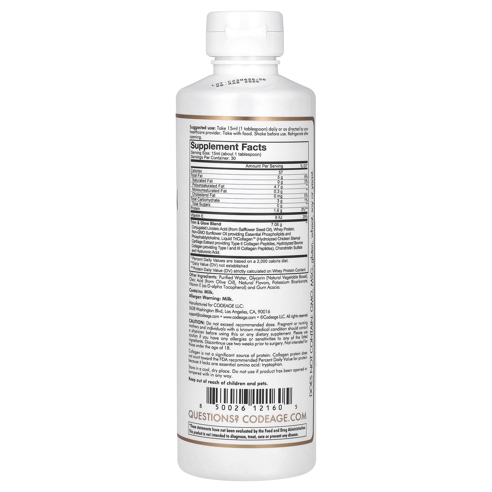 Codeage, Nanofood, Liquid Collagen, Trim & Glow, Chocolate Mocha, 15.22 fl oz (450 ml) UPC 850026121605 | HiLife Vitamins