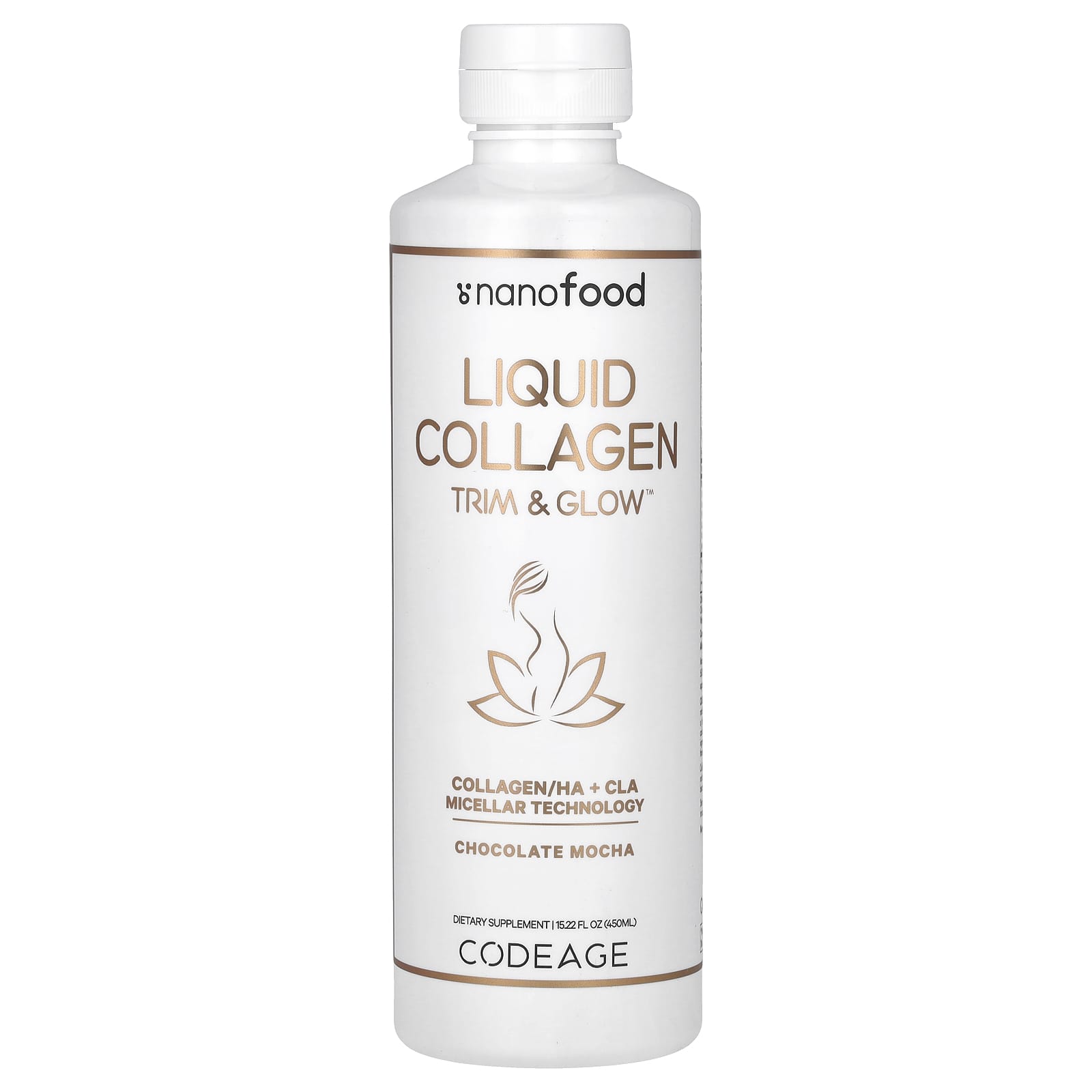 Codeage, Nanofood, Liquid Collagen, Trim & Glow, Chocolate Mocha, 15.22 fl oz (450 ml) UPC 850026121605 | HiLife Vitamins