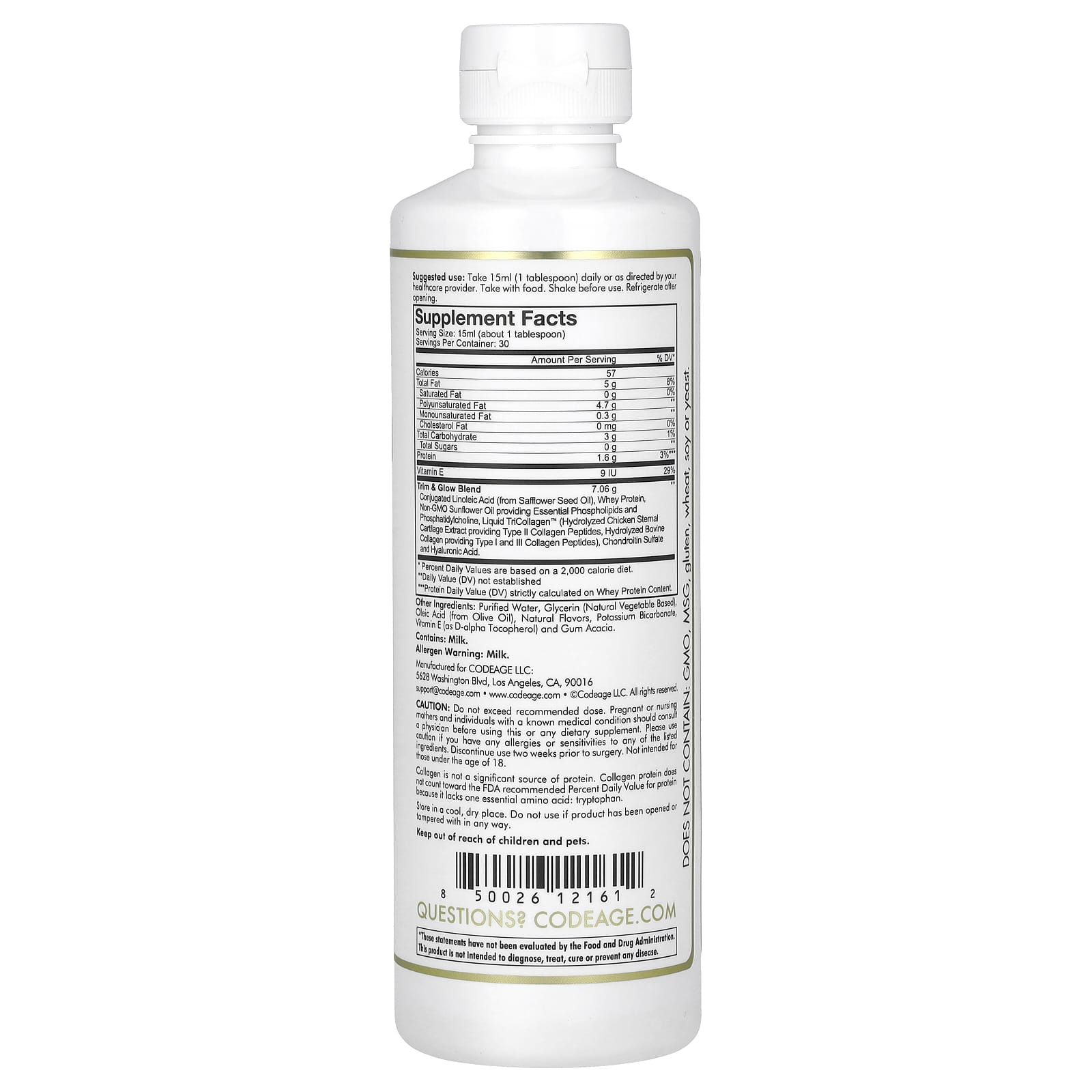 Codeage, Nanofood, Liquid Collagen, Trim & Glow, French Vanilla, 15.22 fl oz (450 ml) UPC 850026121612 | HiLife Vitamins