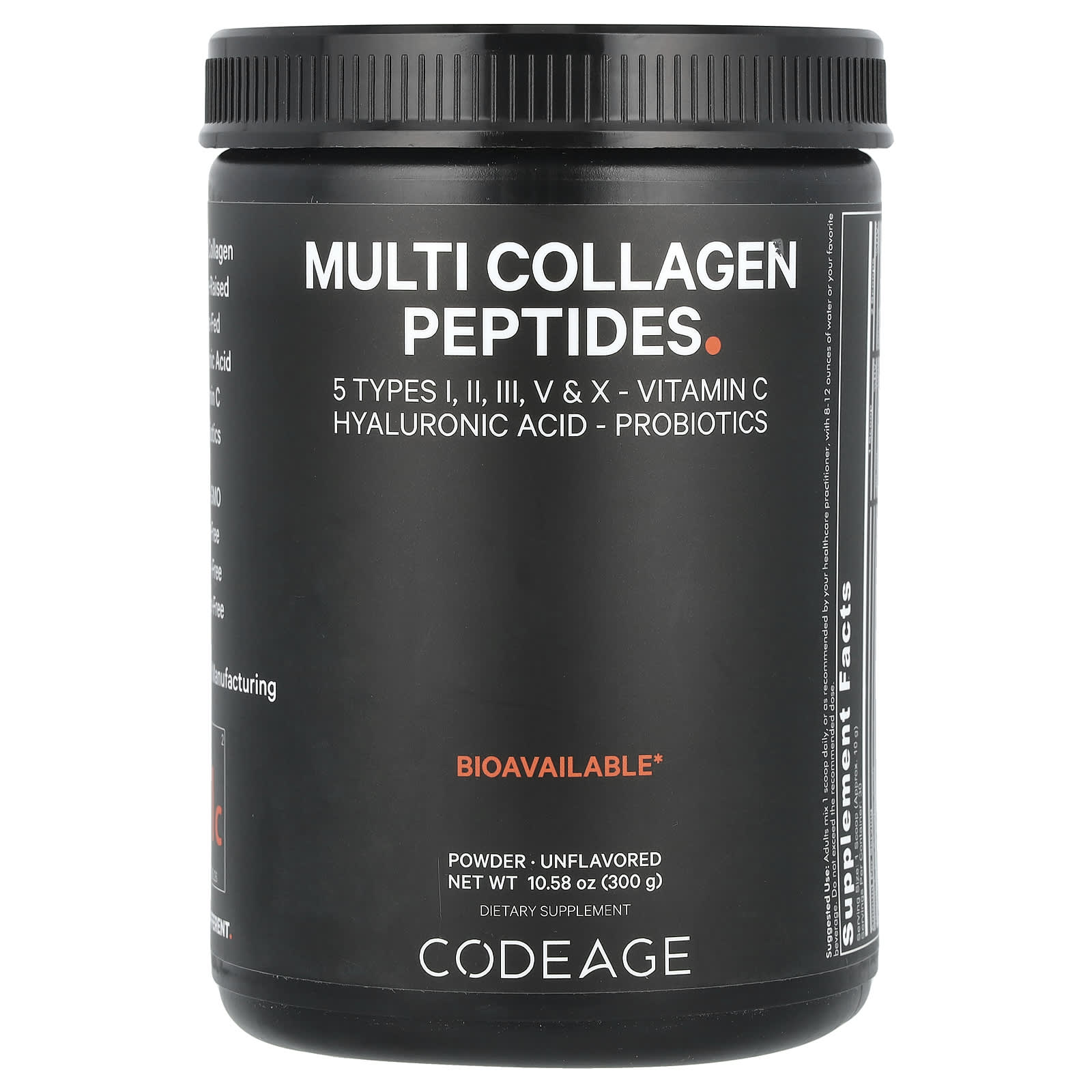 Codeage, Multi Collagen Peptides Powder, Unflavored, 10.58 oz (300 g) UPC 850026121629 | HiLife Vitamins