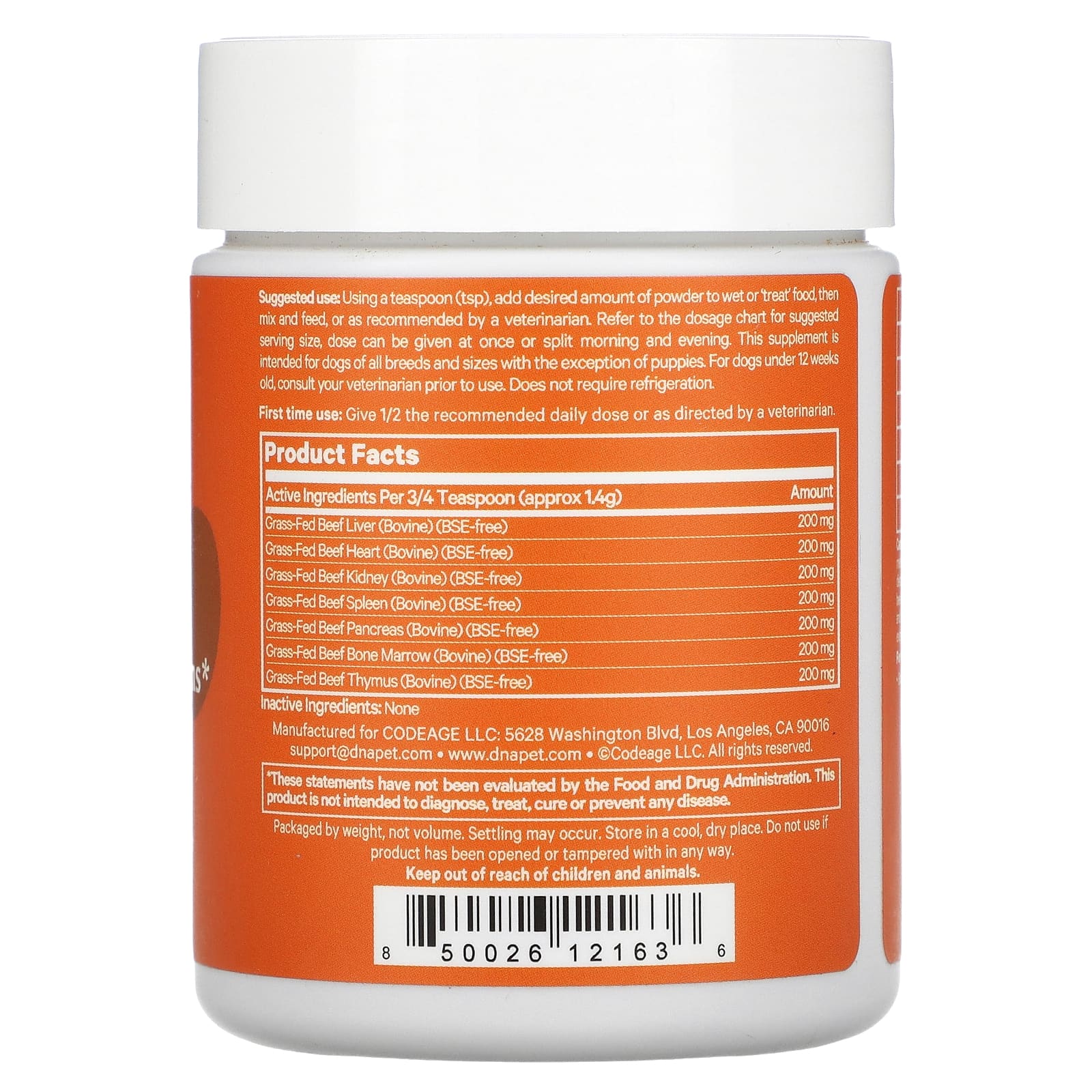 Codeage, DNA Pet, Happy Healthy Organs, Multi Organs & Glands Formula, For Dogs, 3 oz (85 g) UPC 850026121636 | HiLife Vitamins