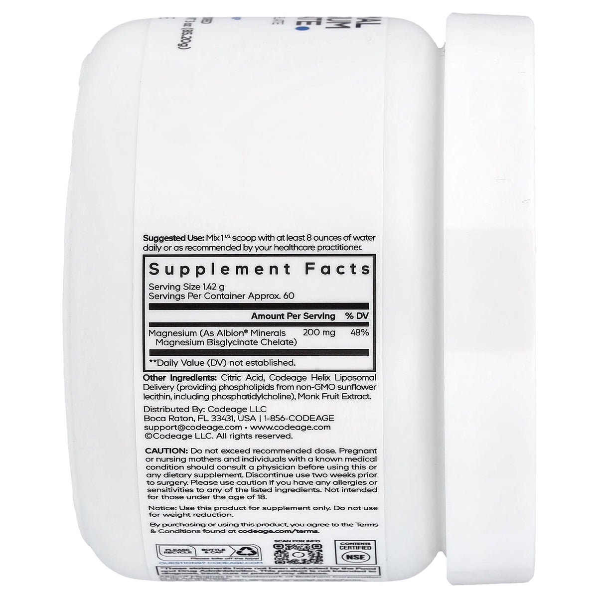 Codeage, Liposomal Magnesium Glycinate Powder, Unflavored, 3 oz (85.2 g) UPC 850026121919 | Hilife Vitamins