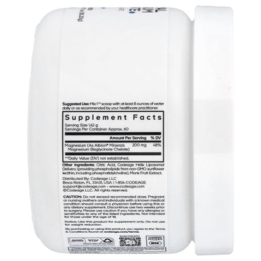 Codeage, Liposomal Magnesium Glycinate Powder, Unflavored, 3 oz (85.2 g) UPC 850026121919 | Hilife Vitamins