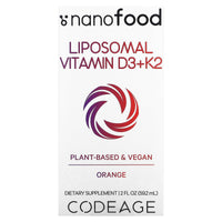 Codeage, Liposomal Vitamin D3+K2, Orange, 2 fl oz (59.2 ml) UPC 850043333425 | HiLife Vitamins