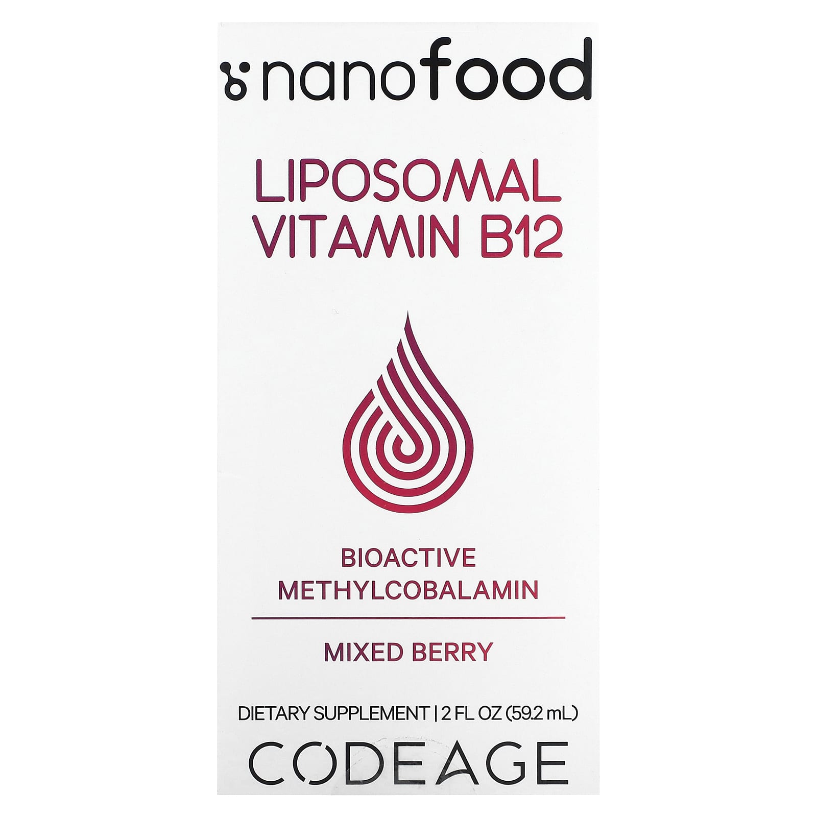 Codeage, Liposomal Vitamin B12, Mixed Berry, 2 fl oz (59.2 ml) UPC 850043333432 | HiLife Vitamins