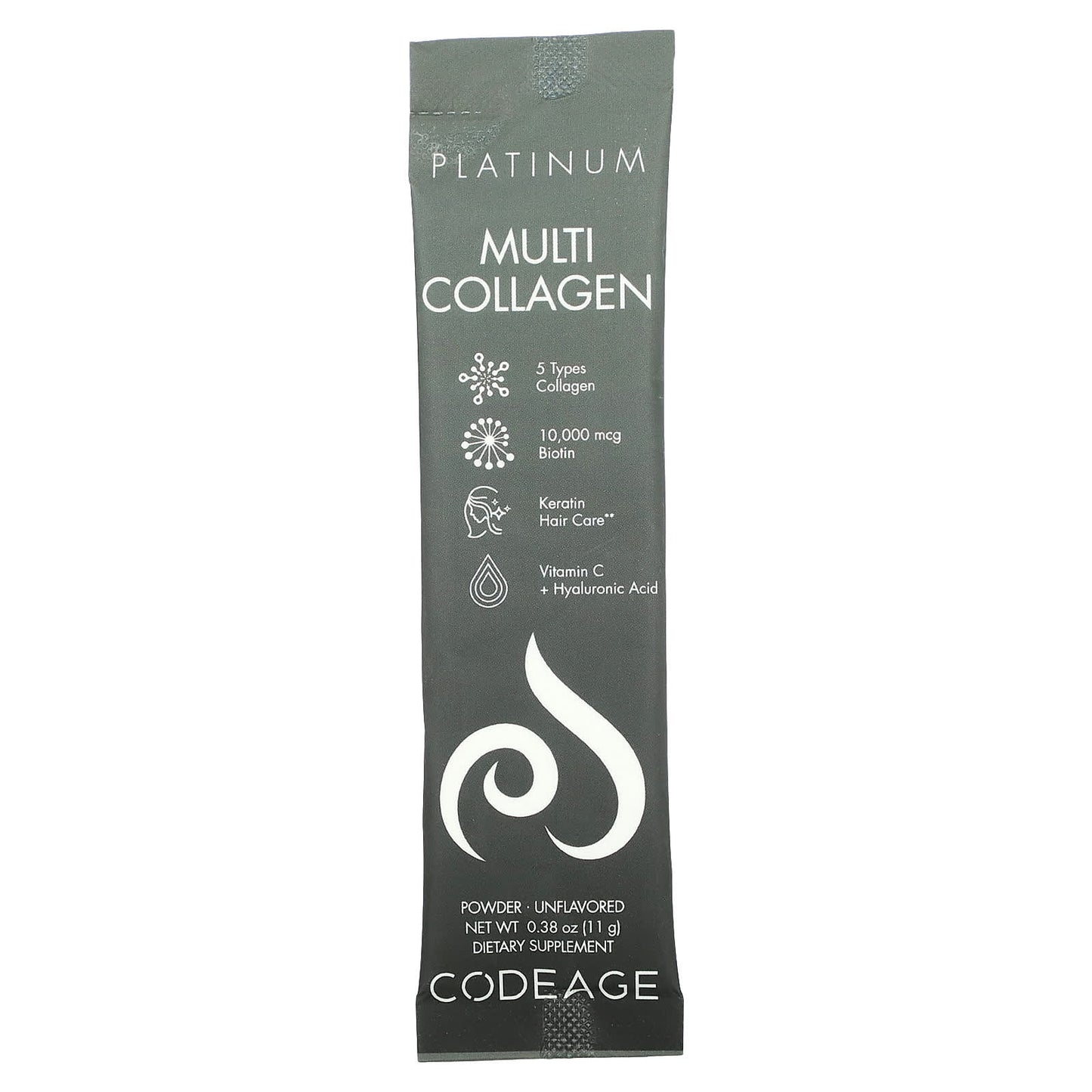 Codeage, Platinum, Multi Collagen Peptides, Biotin, Keratin, Vitamin C, Unflavored, 30 Packets UPC 850043333661 | HiLife Vitamins