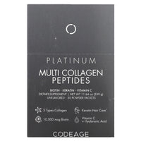 Codeage, Platinum, Multi Collagen Peptides, Biotin, Keratin, Vitamin C, Unflavored, 30 Packets UPC 850043333661 | HiLife Vitamins