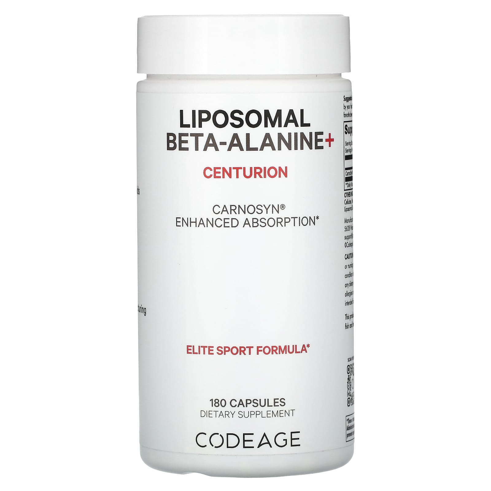 Codeage, Liposomal Beta-Alanine+, Centurion, CarnoSyn, Enhanced Absorption, 180 Capsules UPC 850043333807 | HiLife Vitamins