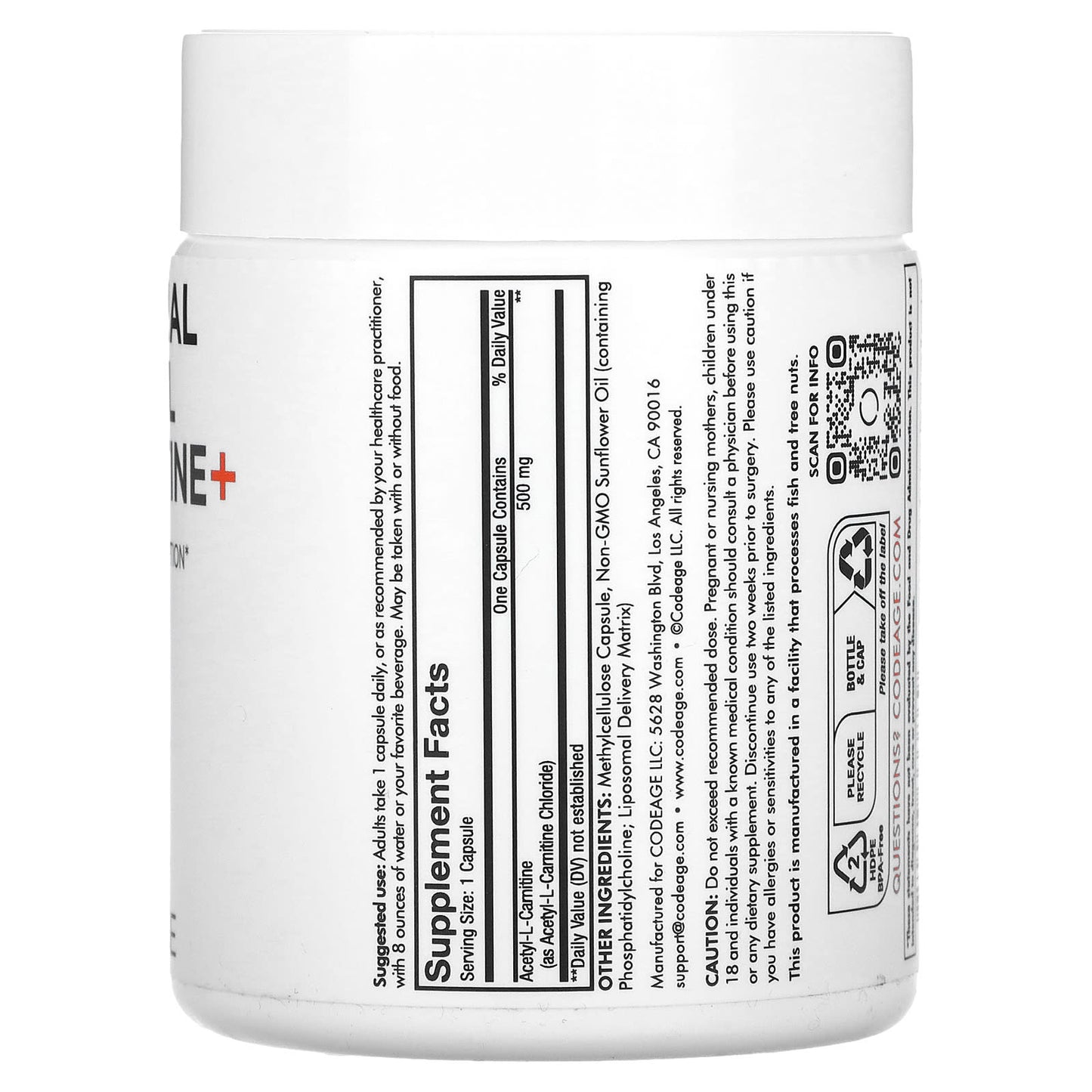 Codeage, Liposomal Acetyl L-Carnitine+, 90 Capsules UPC 850043333869 | HiLife Vitamins