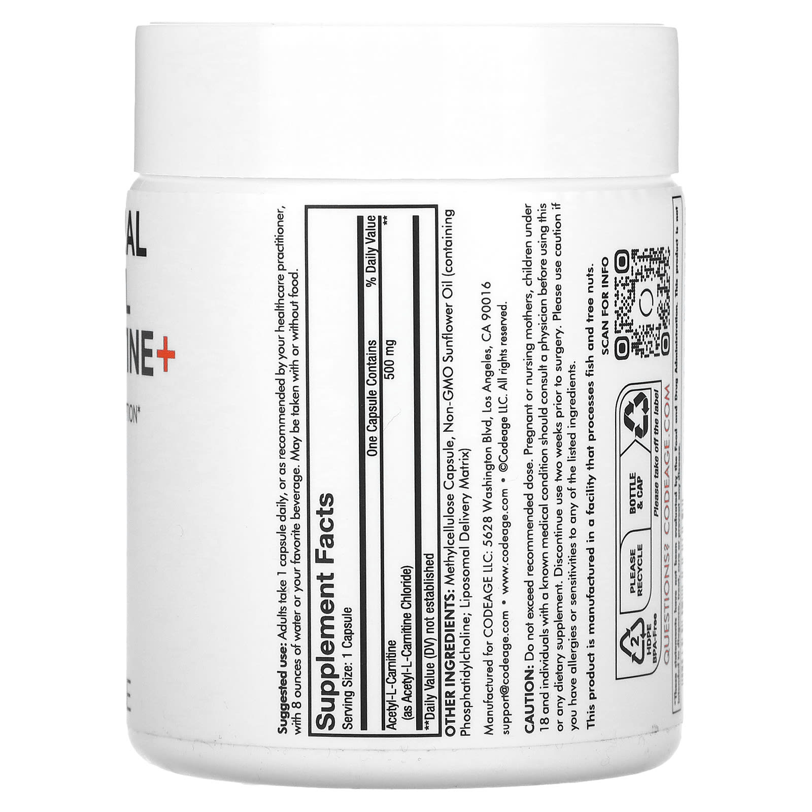 Codeage, Liposomal Acetyl L-Carnitine+, 90 Capsules UPC 850043333869 | HiLife Vitamins