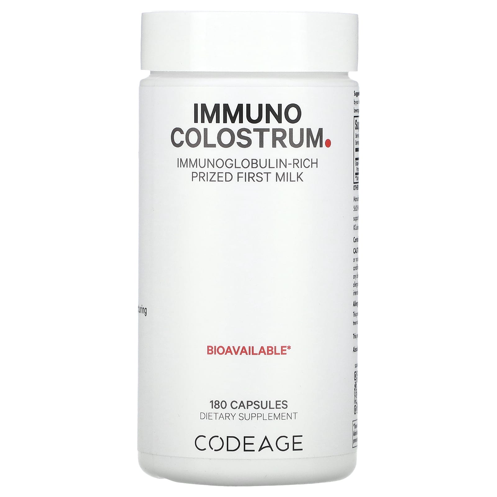 Codeage, Immuno Colostrum, 180 capsules UPC 850043333883 | HiLife Vitamins