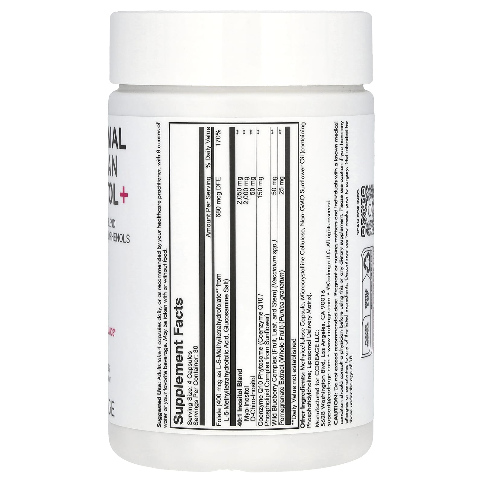 Codeage, Liposomal Ovarian Inositol +, 120 capsules UPC 850043333890 | HiLife Vitamins