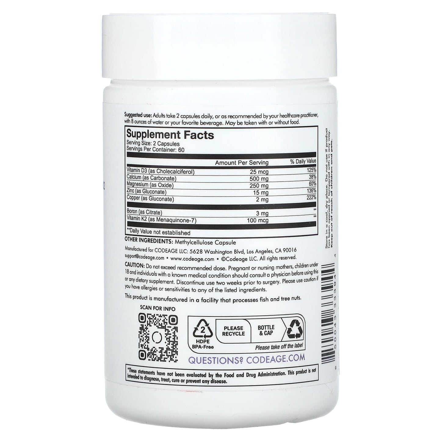 Codeage, Codeage, Calcium Pro+, 120 Capsules UPC 850043333944 | HiLife Vitamins