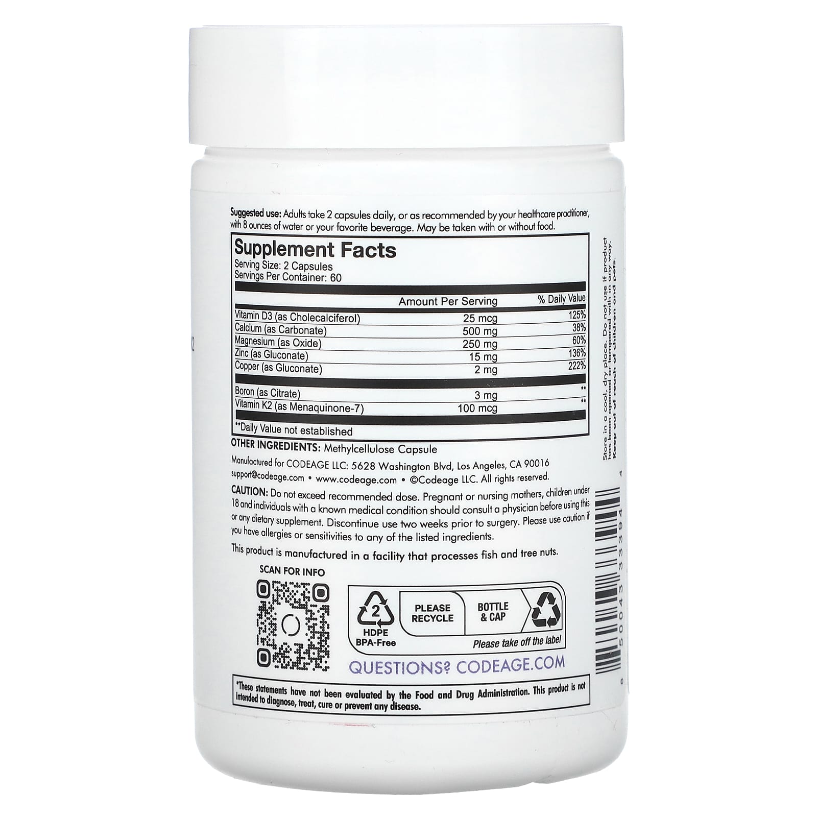 Codeage, Codeage, Calcium Pro+, 120 Capsules UPC 850043333944 | HiLife Vitamins