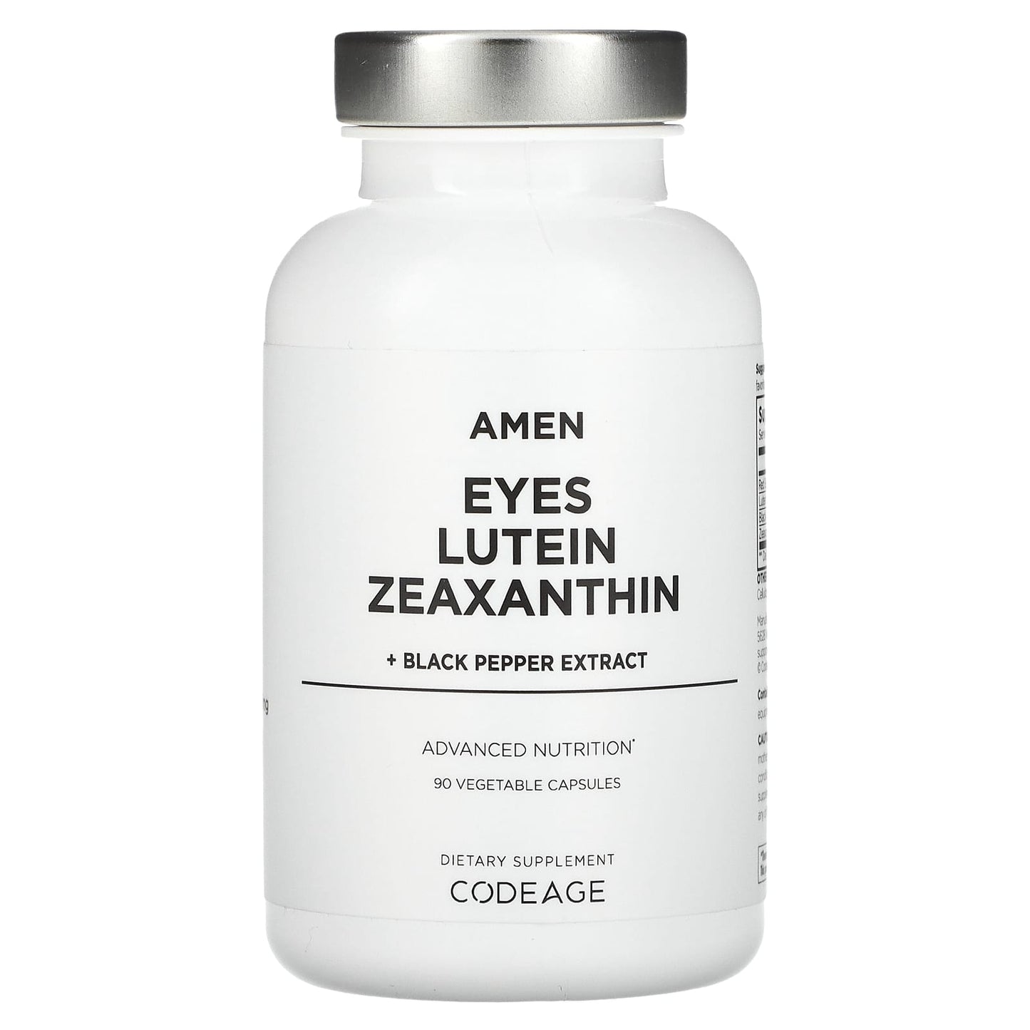 Codeage, Amen, Eyes, Lutein, Zeaxanthin, Black Pepper Extract, 90 Vegetable Capsules UPC 850049609043 | HiLife Vitamins