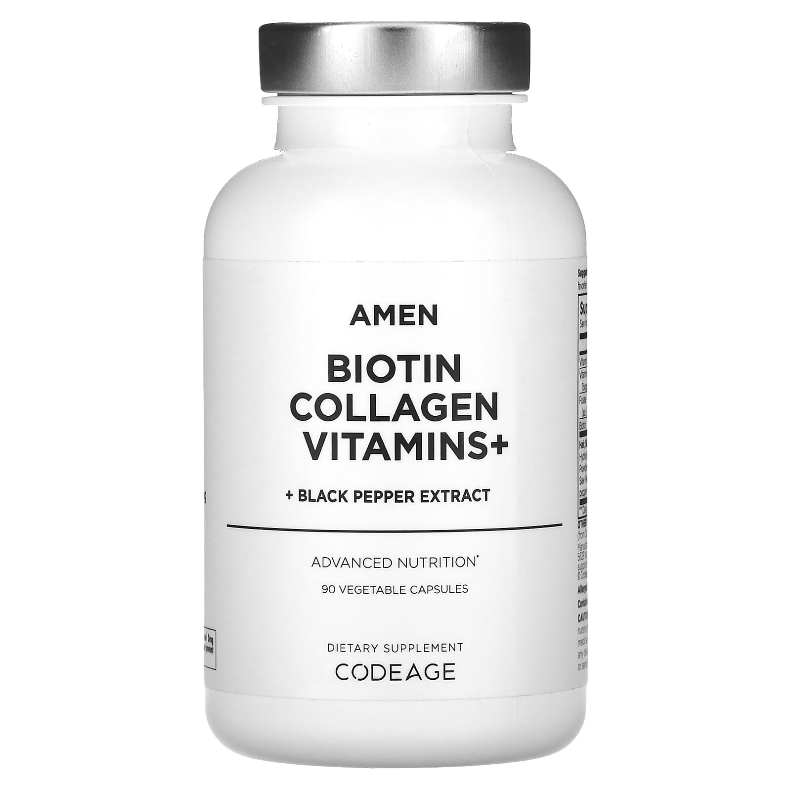 Codeage, Amen Biotin Collagen Vitamins+,Black Pepper Extract, 90 Vegetable Capsules UPC 850049609050 | HiLife Vitamins