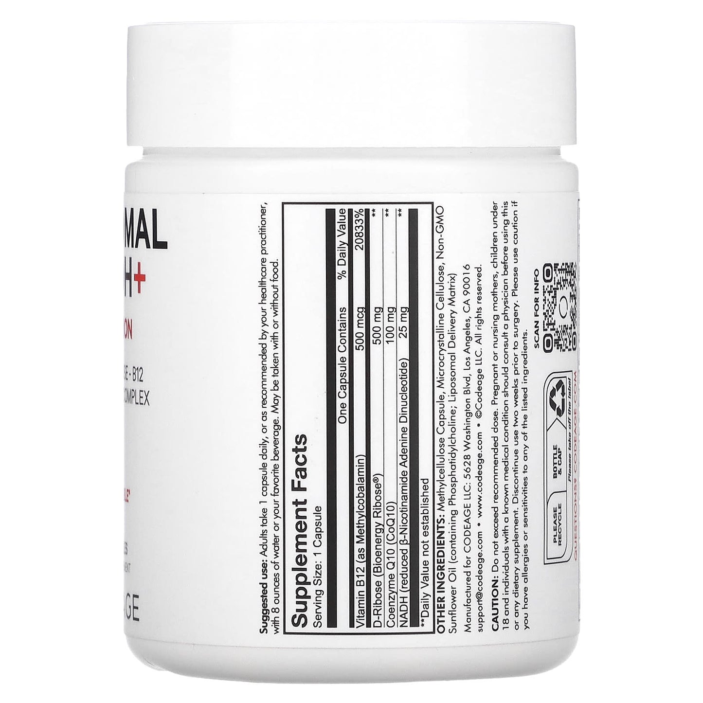 Codeage, Liposomal NADH+, 60 Capsules UPC 850049609197 | HiLife Vitamins