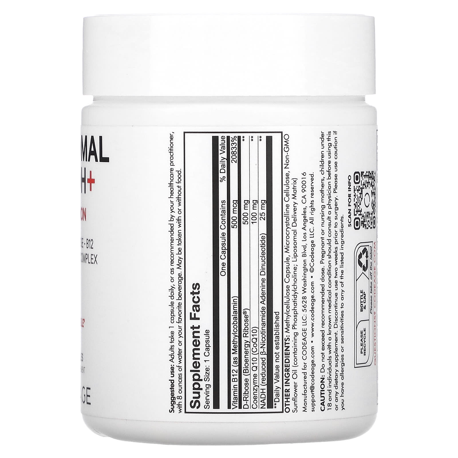 Codeage, Liposomal NADH+, 60 Capsules UPC 850049609197 | HiLife Vitamins