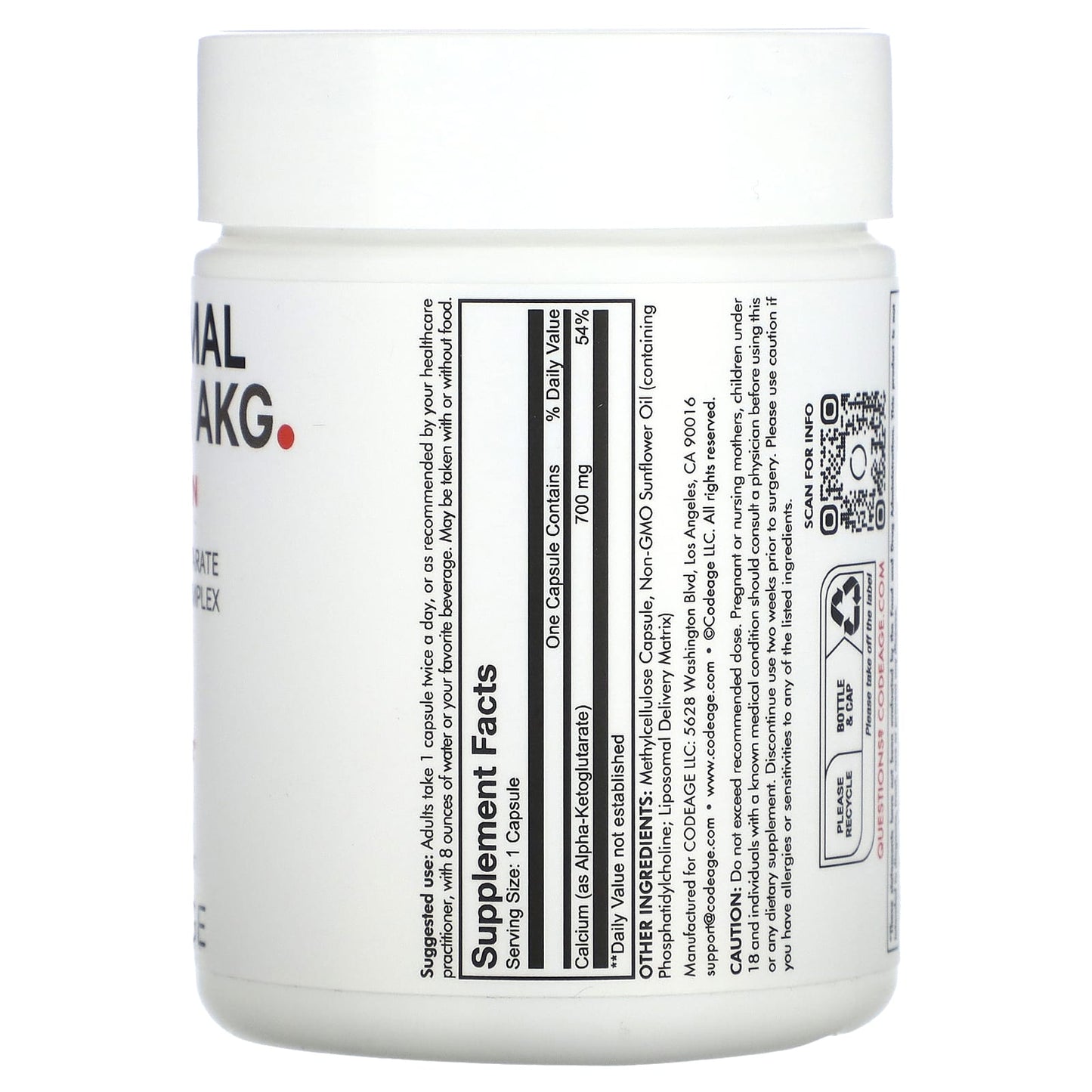 Codeage, Liposomal Calcium AKG, 60 Capsules - [product_sku] | HiLife Vitamins