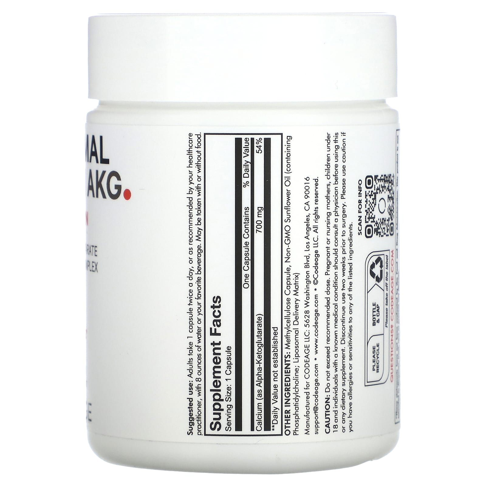 Codeage, Liposomal Calcium AKG, 60 Capsules - [product_sku] | HiLife Vitamins