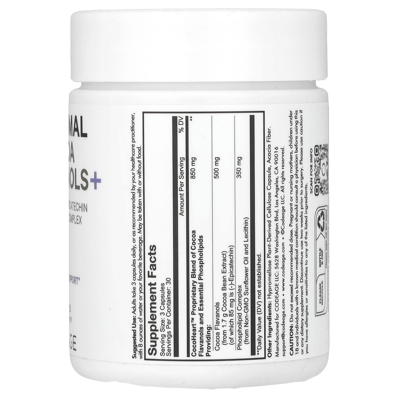 Codeage, Liposomal Cocoa Flavanols+, 90 Capsules UPC 850049609272 | HiLife Vitamins