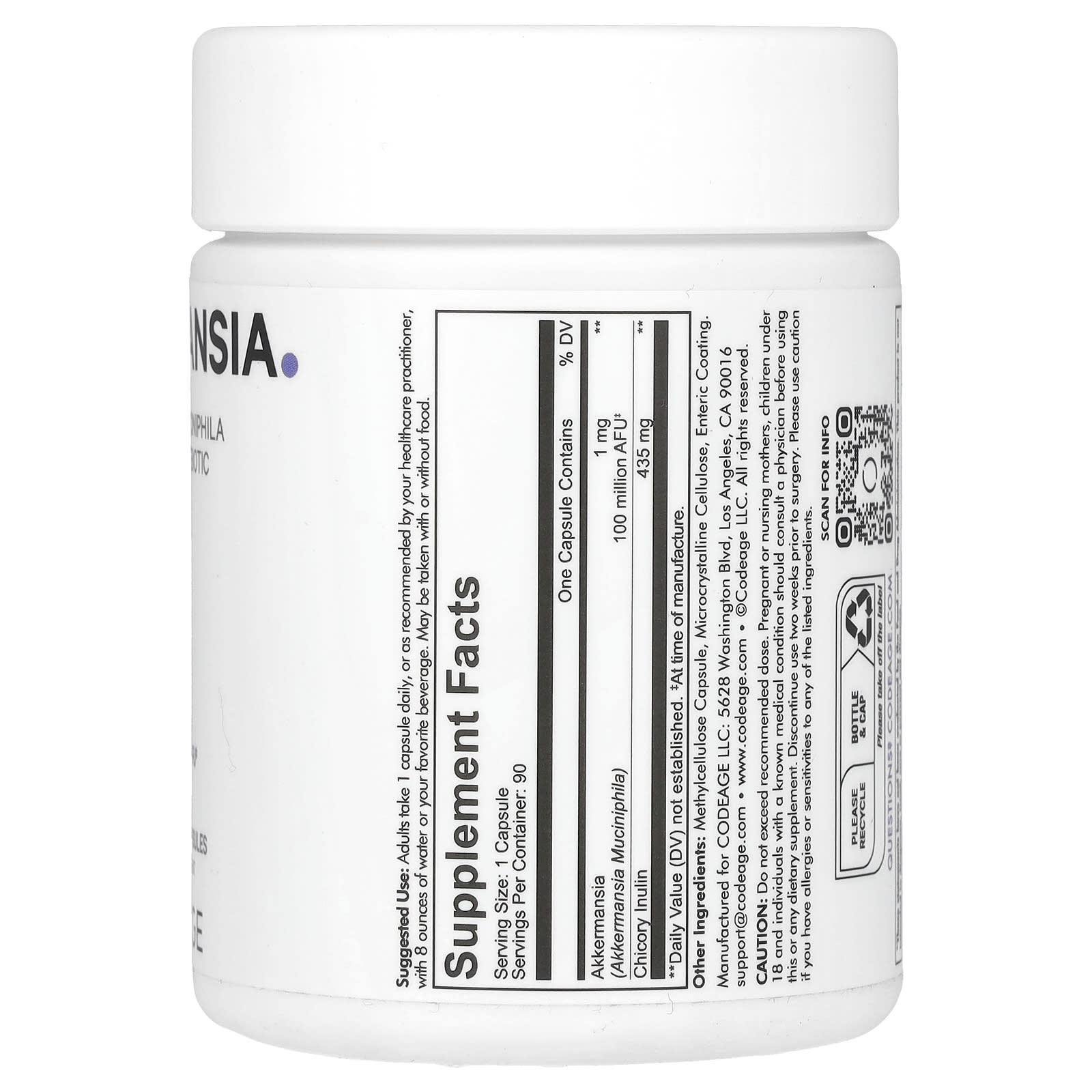 Codeage, Akkermansia, 90 Vegetable Capsules UPC 850049609340 | HiLife Vitamins