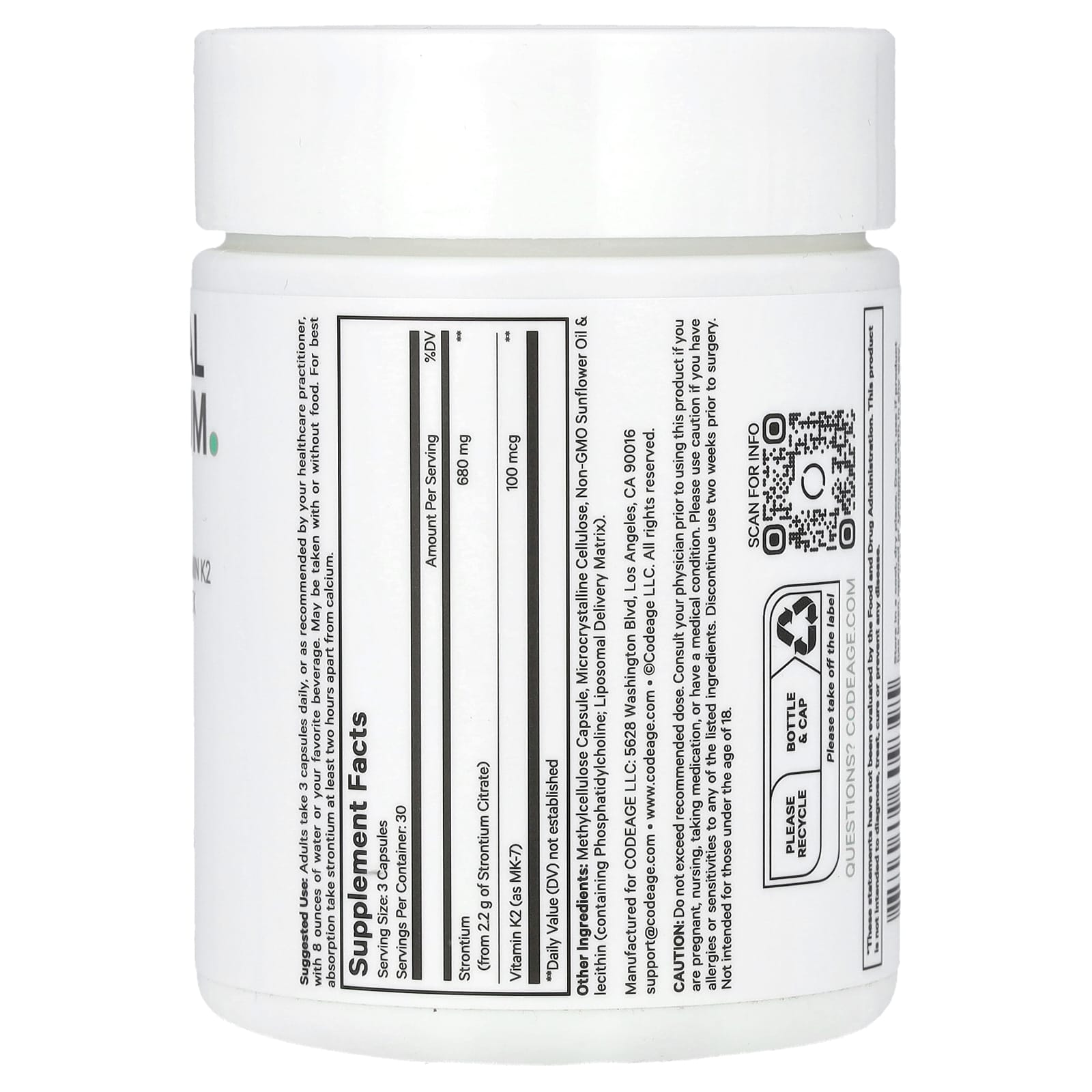Codeage, Liposomal Strontium, 90 Vegetable Capsules UPC 850049609395 | HiLife Vitamins