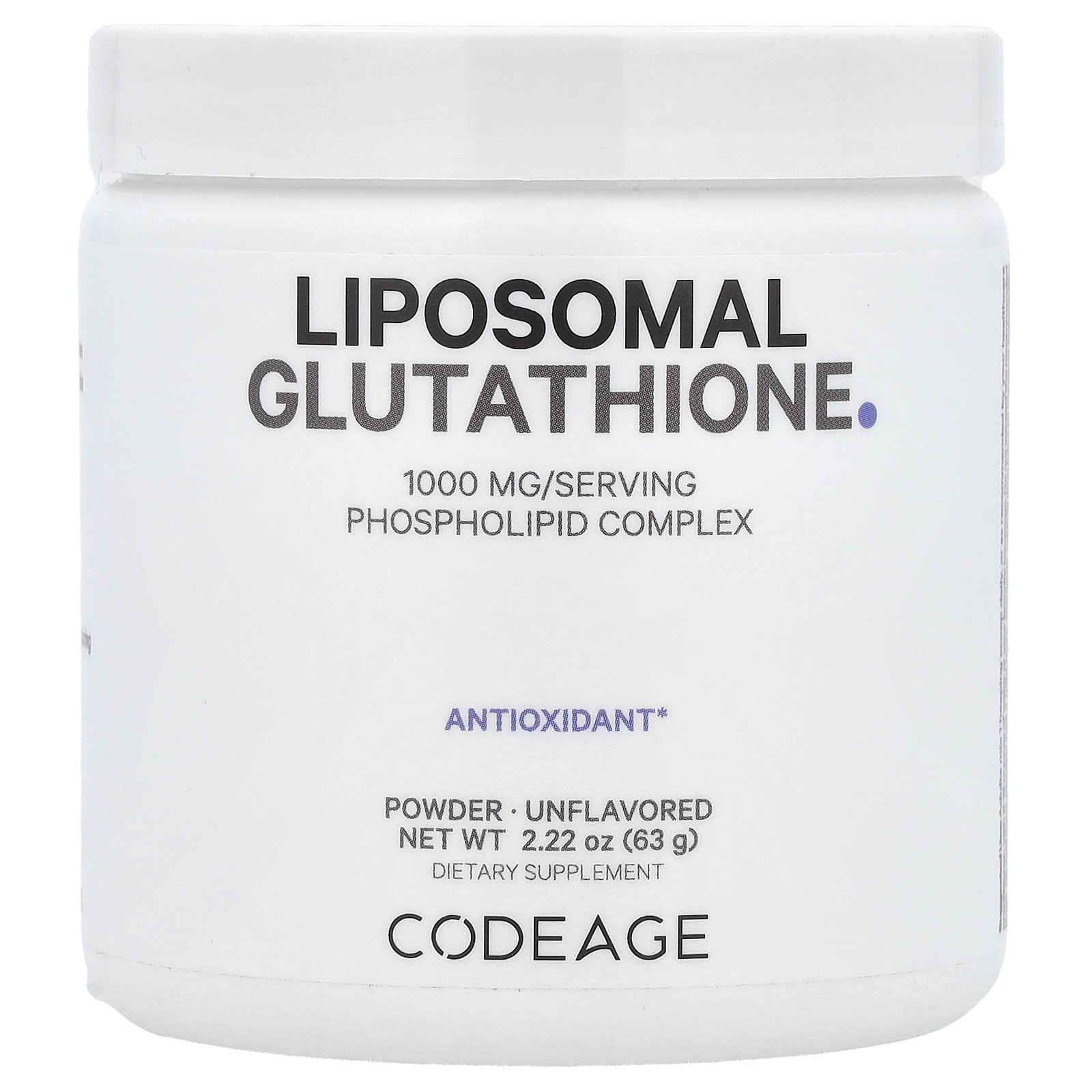 Codeage, Liposomal Glutathione Powder, Unflavored, 2.22 oz (63 g) UPC 850049609425 | HiLife Vitamins