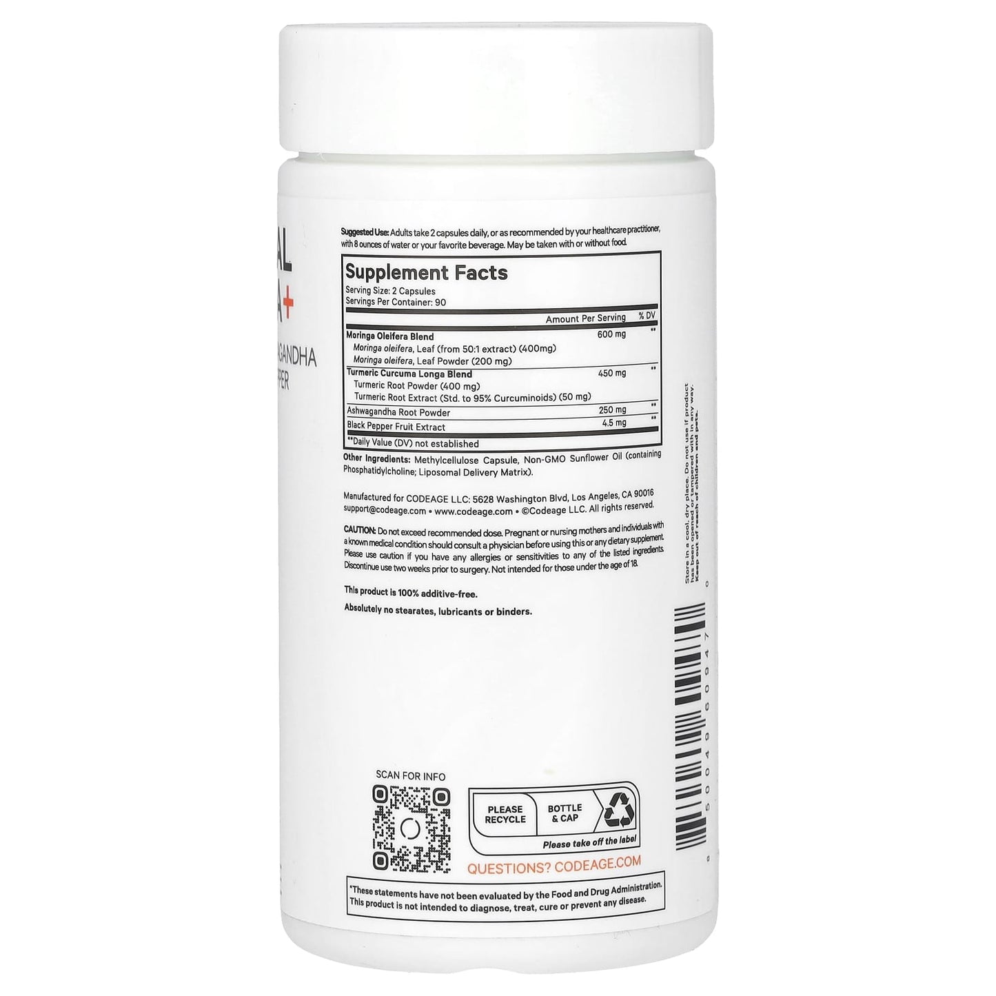 Codeage, Liposomal Moringa+, 180 Capsules UPC 850049609470 | HiLife Vitamins