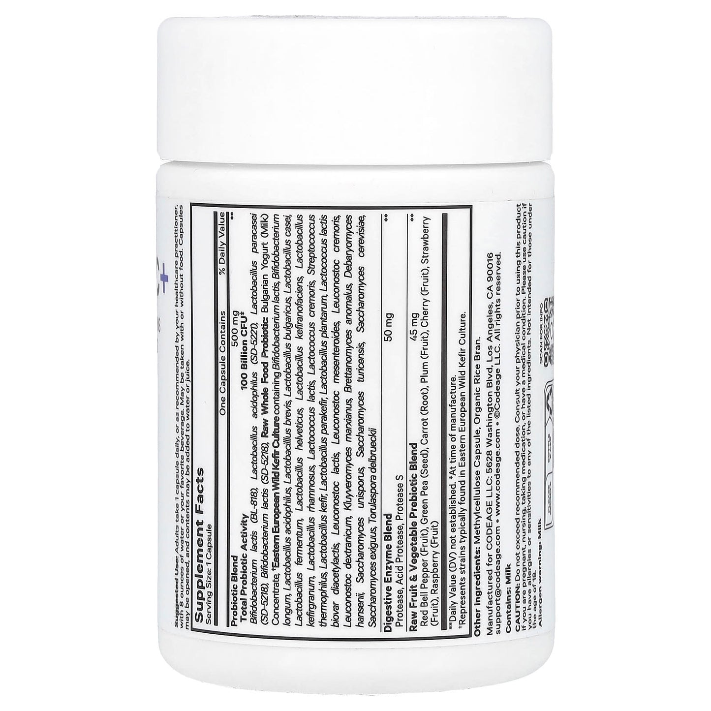 Codeage, Raw Probiotic+, 100 Billion CFU, 30 Vegetable Capsules UPC 850049609586 | HiLife Vitamins